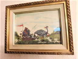 Vintage Ostrich Pulling Wagon of Paps framed print by Paul Sykes